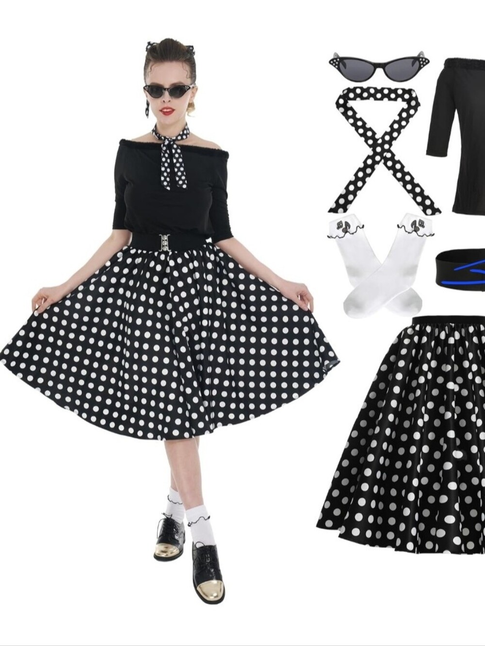 Sock Hop Outfits Women, 1950s Poodle Skirts, Poodle T-Shirt with 50s No Belt